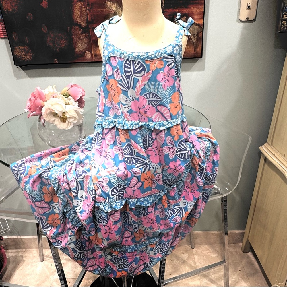 GUC Girls Size M 7/8 Cat & Jack Pink & Blue Cool Floral Maxi Dress Sleeveless